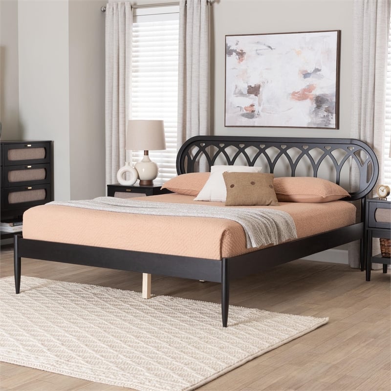 Baxton Studio Florica Art Deco Black Wood Queen Platform Bed