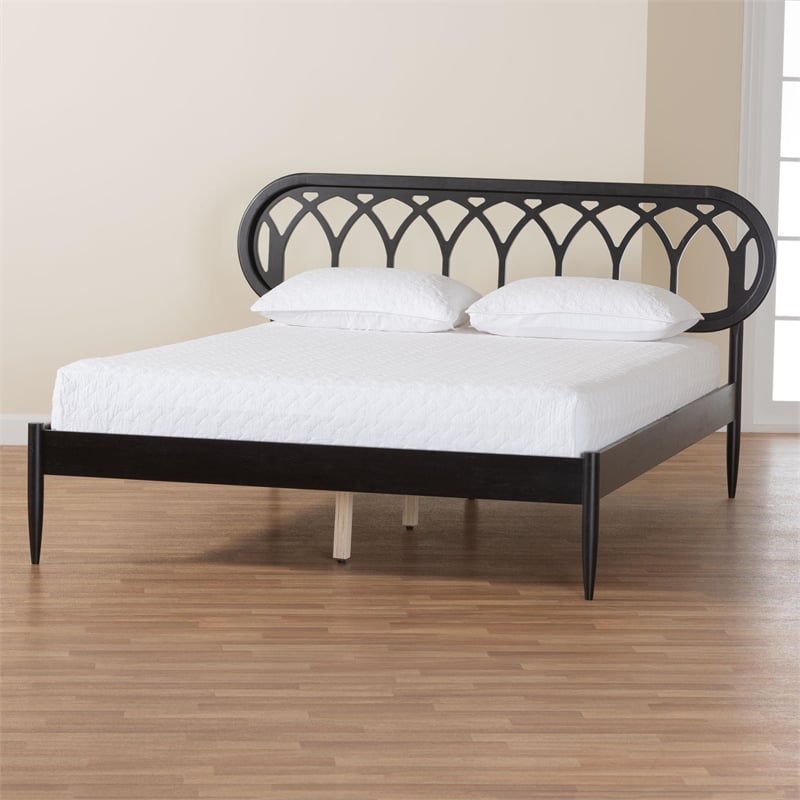 Baxton Studio Florica Art Deco Black Wood Queen Platform Bed
