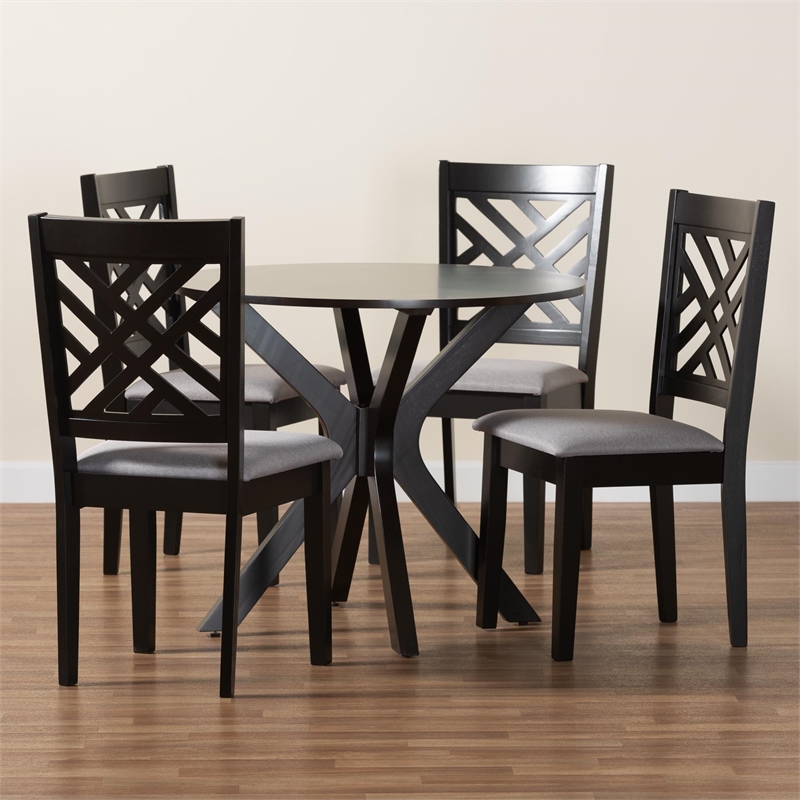 Baxton Studio Norah Gray Fabric and Dark Brown Finished Wood 5-Piece Dining Set