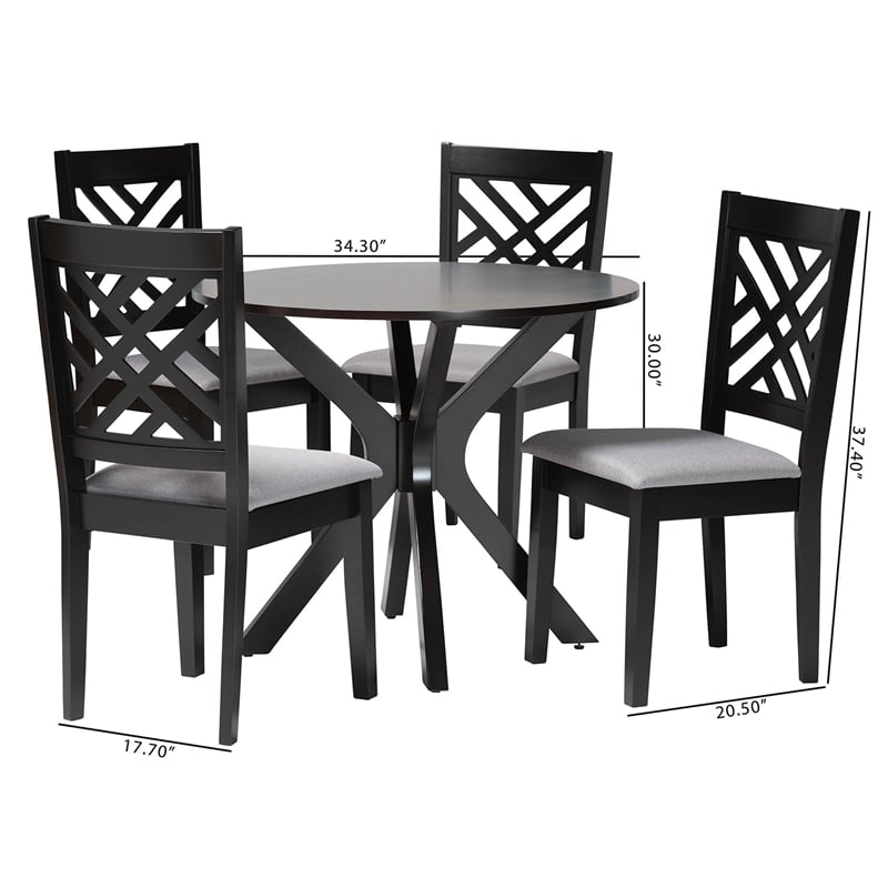 Baxton Studio Norah Gray Fabric and Dark Brown Finished Wood 5-Piece Dining Set