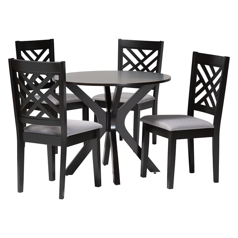 Baxton Studio Norah Gray Fabric and Dark Brown Finished Wood 5-Piece Dining Set