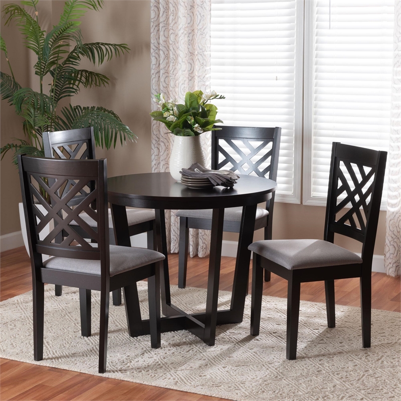 Baxton Studio Alena Gray Fabric and Dark Brown Finished Wood 5-Piece Dining Set