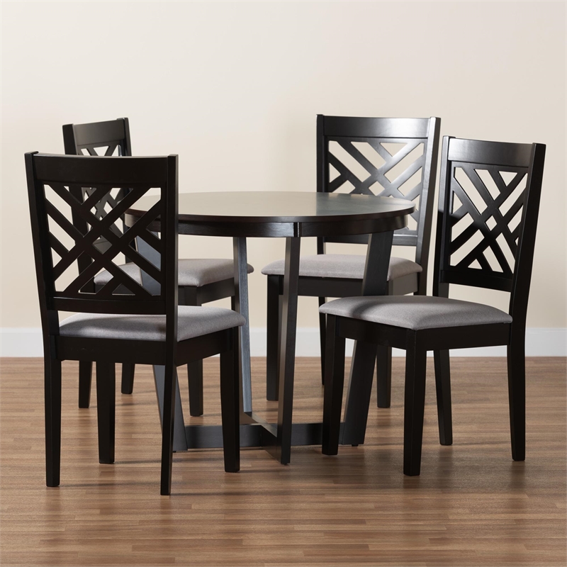 Baxton Studio Alena Gray Fabric and Dark Brown Finished Wood 5-Piece Dining Set