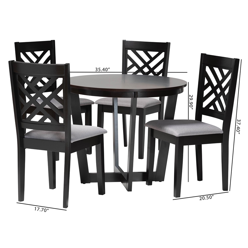 Baxton Studio Alena Gray Fabric and Dark Brown Finished Wood 5-Piece Dining Set