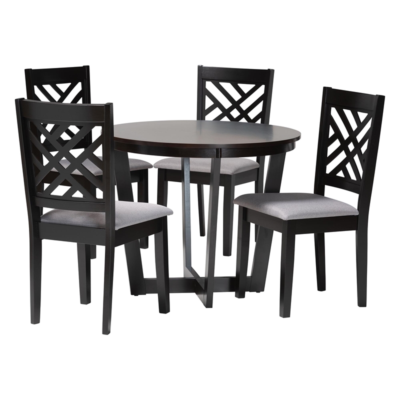 Baxton Studio Alena Gray Fabric and Dark Brown Finished Wood 5-Piece Dining Set