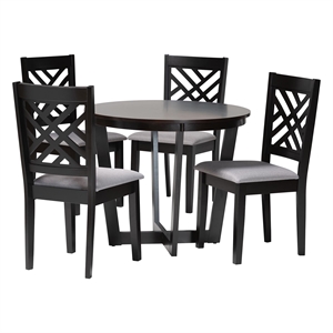 Baxton Studio Alena Gray Fabric and Dark Brown Finished Wood 5-Piece Dining Set