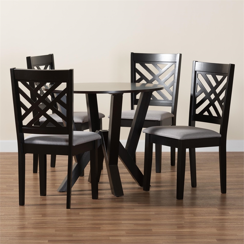 Baxton Studio Elise Gray Fabric and Dark Brown Finished Wood 5-Piece Dining Set
