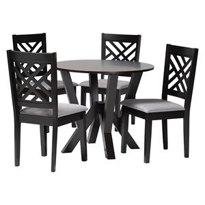 Baxton Studio Elise Gray Fabric and Dark Brown Finished Wood 5-Piece Dining Set