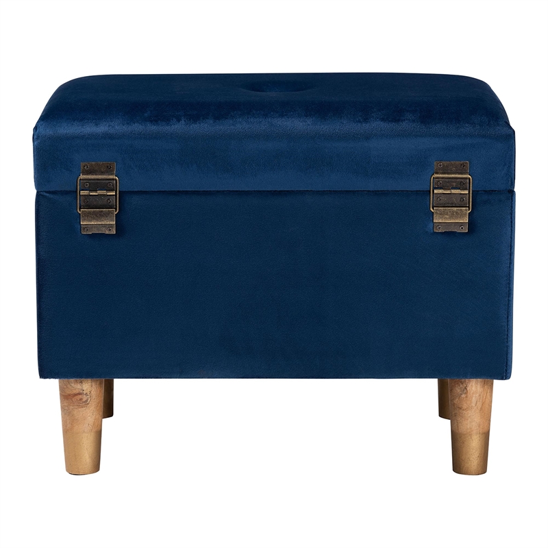 Baxton Studio Elias Modern Navy Blue Velvet Fabric Storage Ottoman