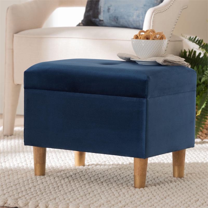 Baxton Studio Elias Modern Navy Blue Velvet Fabric Storage Ottoman