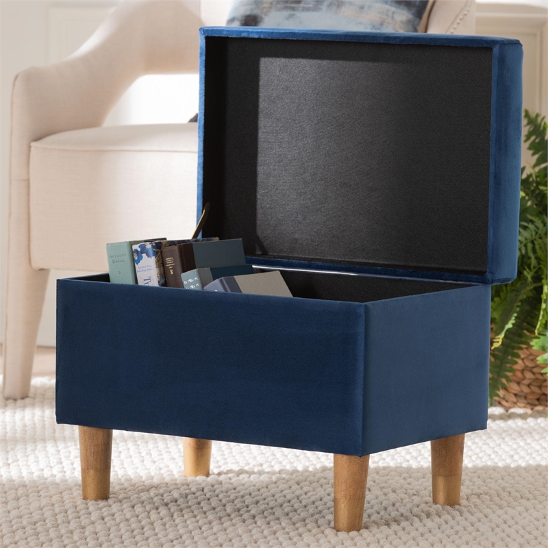 Baxton Studio Elias Modern Navy Blue Velvet Fabric Storage Ottoman