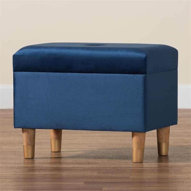 Baxton Studio Elias Modern Navy Blue Velvet Fabric Storage Ottoman