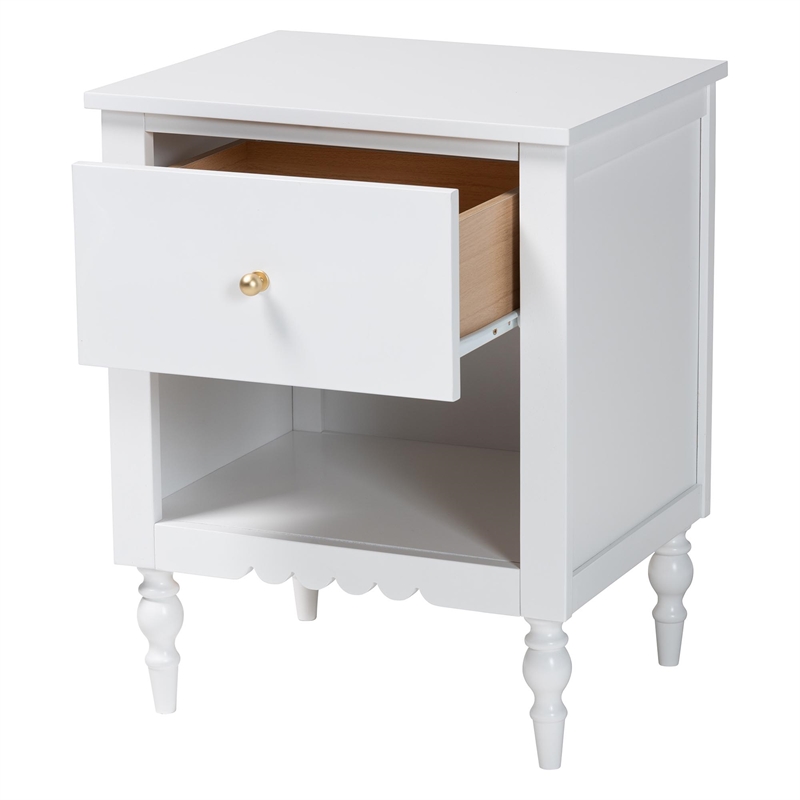 Baxton Studio Roni Modern White Wood 1-Drawer Nightstand with Scalloped Edges