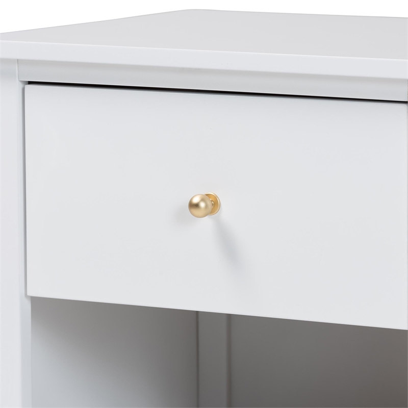 Baxton Studio Roni Modern White Wood 1-Drawer Nightstand with Scalloped Edges