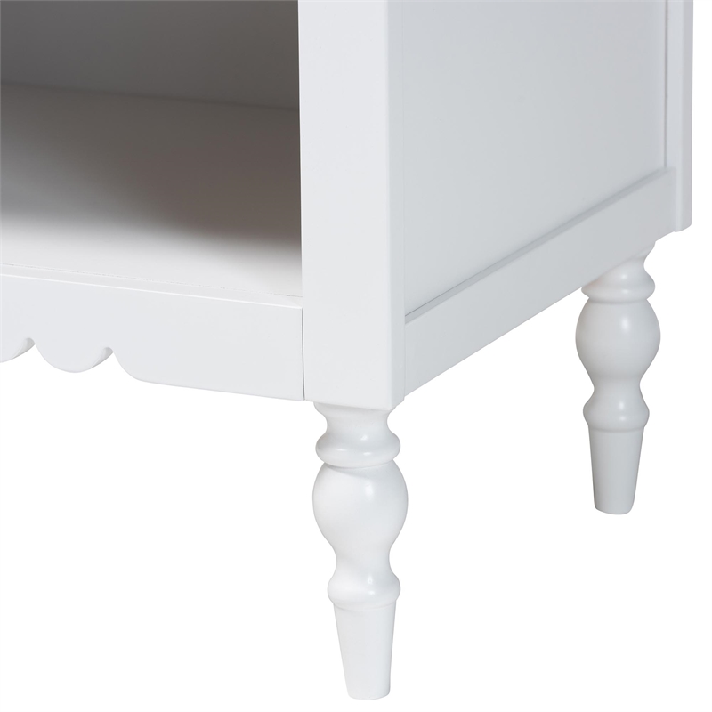 Baxton Studio Roni Modern White Wood 1-Drawer Nightstand with Scalloped Edges