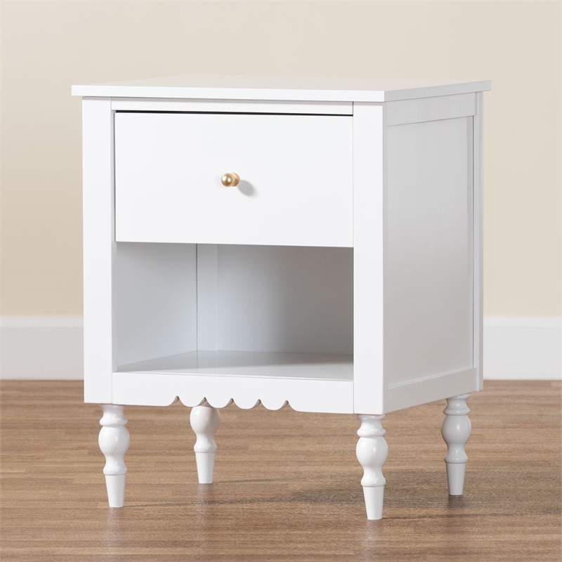 Baxton Studio Roni Modern White Wood 1-Drawer Nightstand with Scalloped Edges
