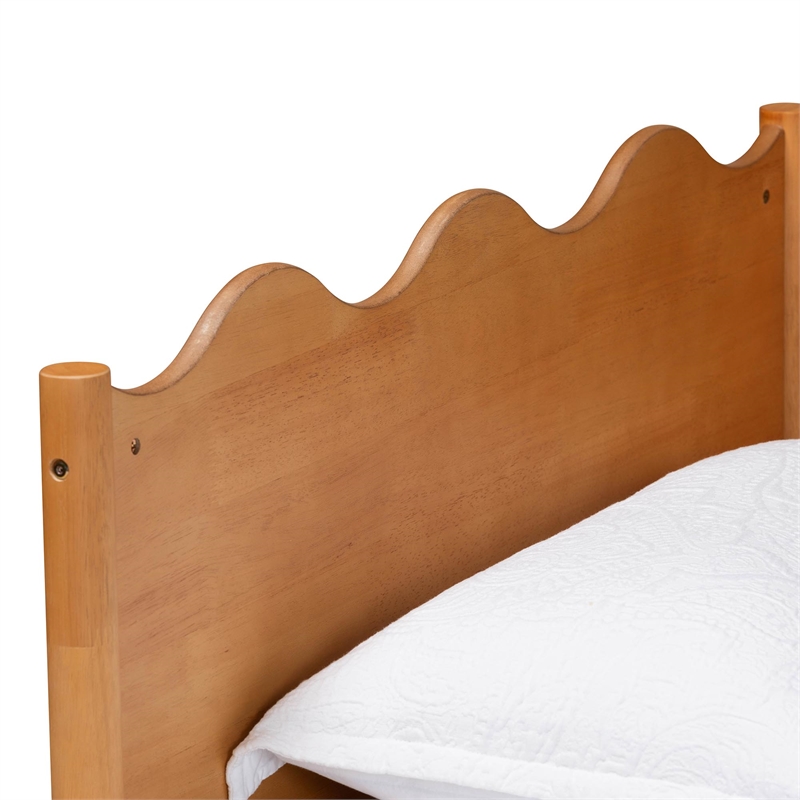 Baxton Studio Malaya Modern Oak Brown Wood Twin Daybed with Scalloped Edges