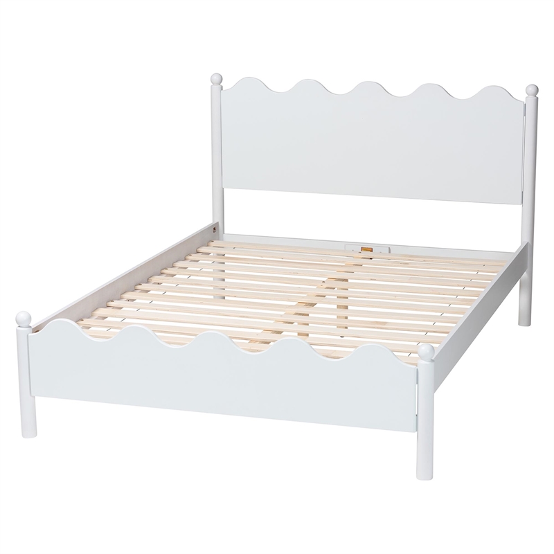Baxton Studio Malaya Modern White Wood Full Platform Bed with Scalloped Edges
