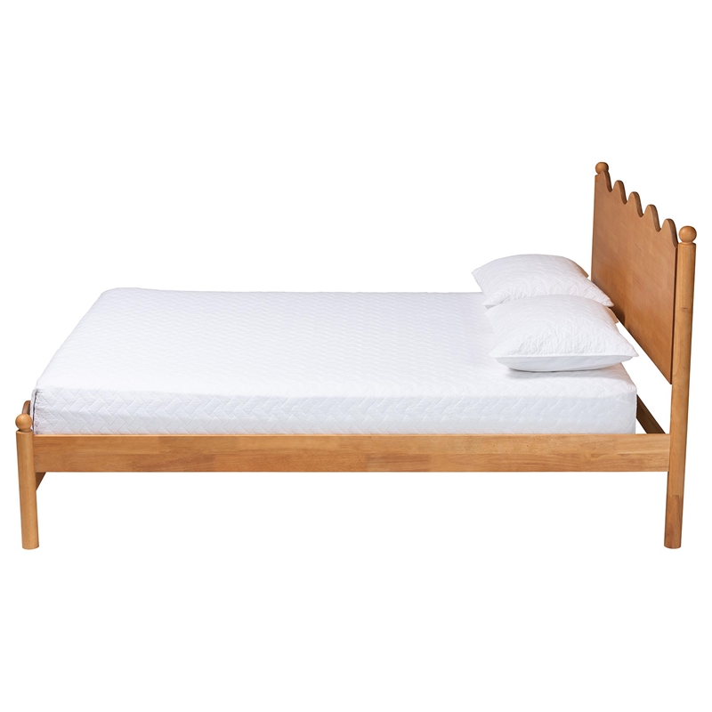 Baxton Studio Malaya Oak Brown Wood Queen Platform Bed with Scalloped Edges