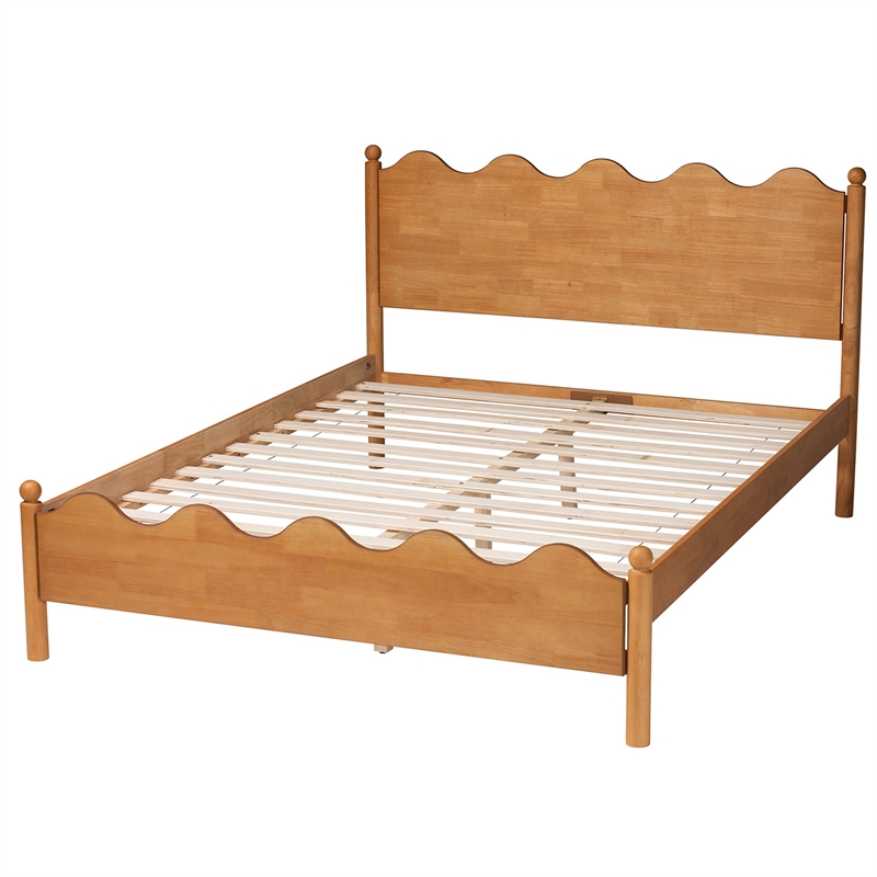 Baxton Studio Malaya Oak Brown Wood Queen Platform Bed with Scalloped Edges