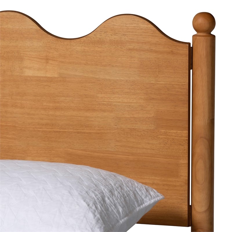 Baxton Studio Malaya Oak Brown Wood Queen Platform Bed with Scalloped Edges