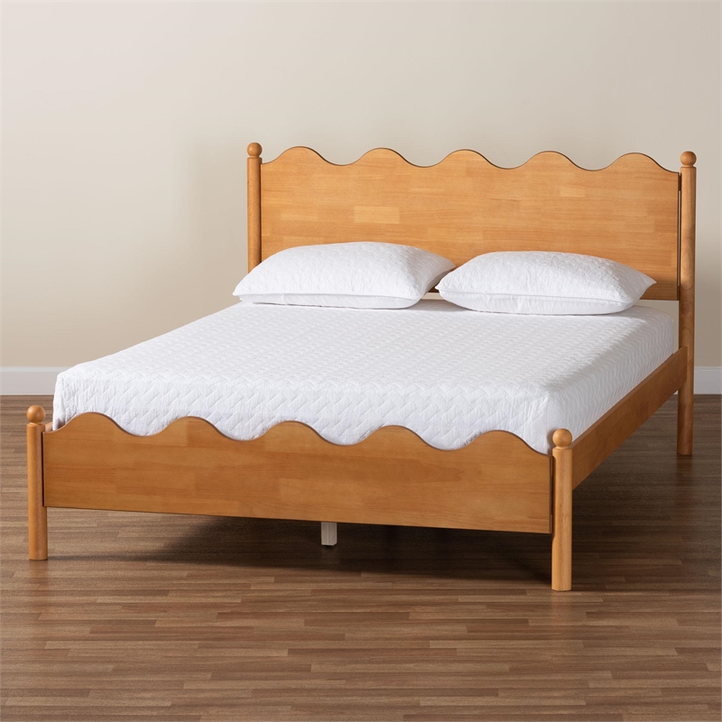 Baxton Studio Malaya Oak Brown Wood Queen Platform Bed with Scalloped Edges