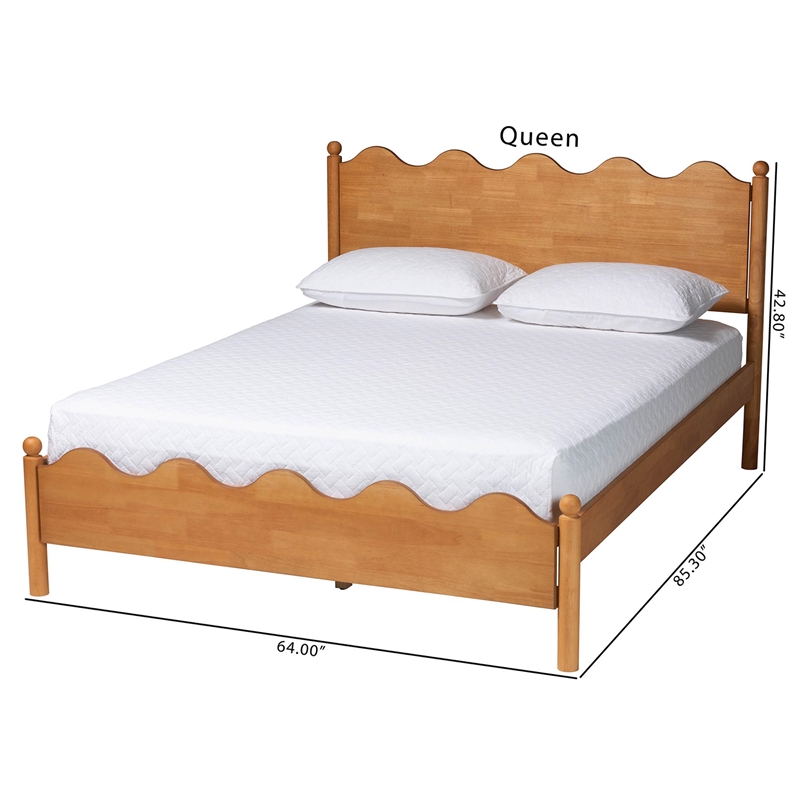 Baxton Studio Malaya Oak Brown Wood Queen Platform Bed with Scalloped Edges