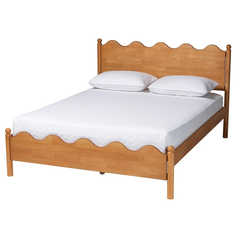 Baxton Studio Malaya Oak Brown Wood Queen Platform Bed with Scalloped Edges