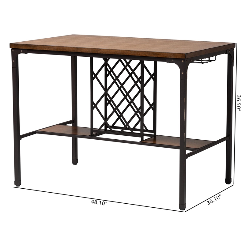 Baxton Studio Vintner Brown and Black Pub Table with Built-In Wine Cage