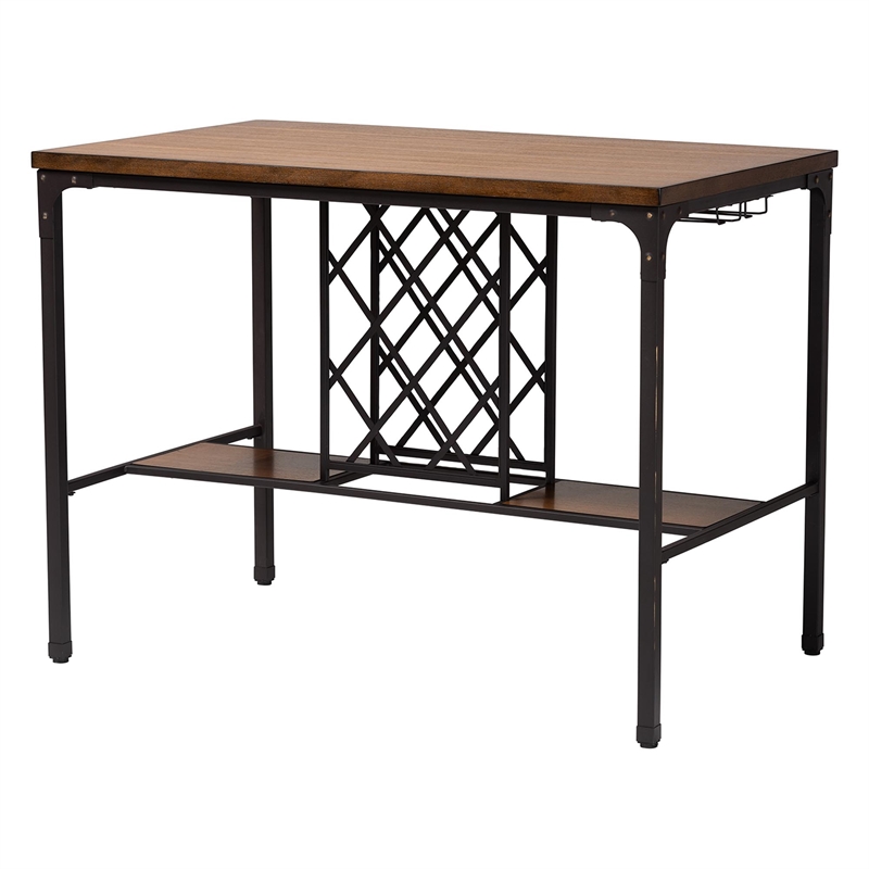Baxton Studio Vintner Brown and Black Pub Table with Built-In Wine Cage