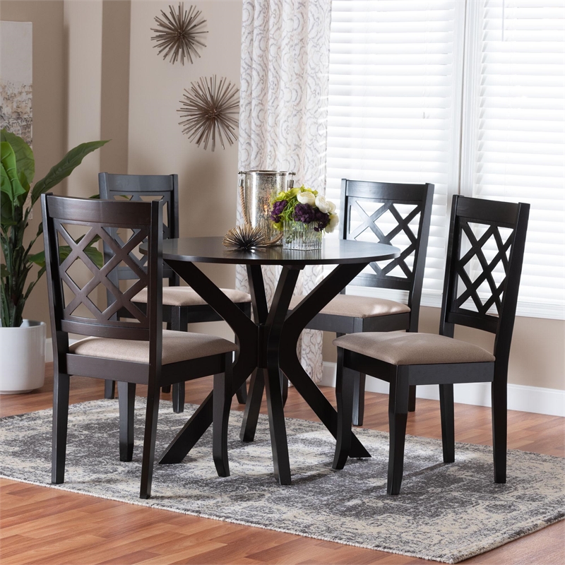 Baxton Studio Jana Sand Fabric and Espresso Brown Wood 5-Piece Dining Set