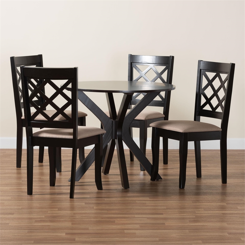 Baxton Studio Jana Sand Fabric and Espresso Brown Wood 5-Piece Dining Set