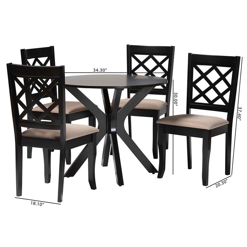 Baxton Studio Jana Sand Fabric and Espresso Brown Wood 5-Piece Dining Set