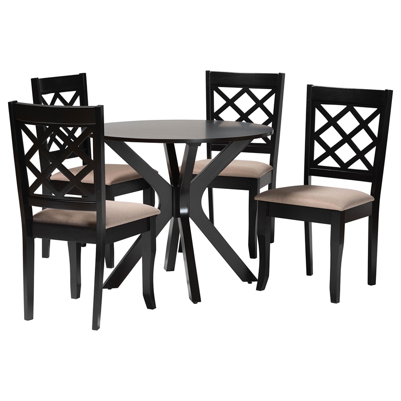 Baxton Studio Jana Sand Fabric and Espresso Brown Wood 5-Piece Dining Set