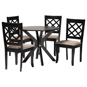 Baxton Studio Jana Sand Fabric and Espresso Brown Wood 5-Piece Dining Set