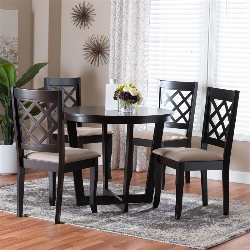 Baxton Studio Selby Modern Sand Fabric and Dark Brown Wood 5-Piece Dining Set