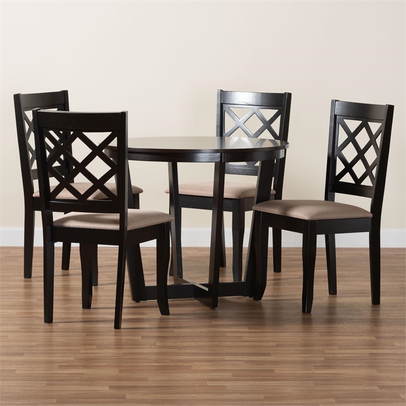 Baxton Studio Selby Modern Sand Fabric and Dark Brown Wood 5-Piece Dining Set