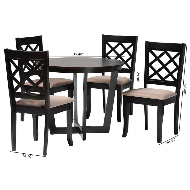 Baxton Studio Selby Modern Sand Fabric and Dark Brown Wood 5-Piece Dining Set