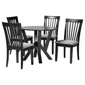 Baxton Studio Marian Grey Fabric and Dark Brown Wood 5-Piece Dining Set