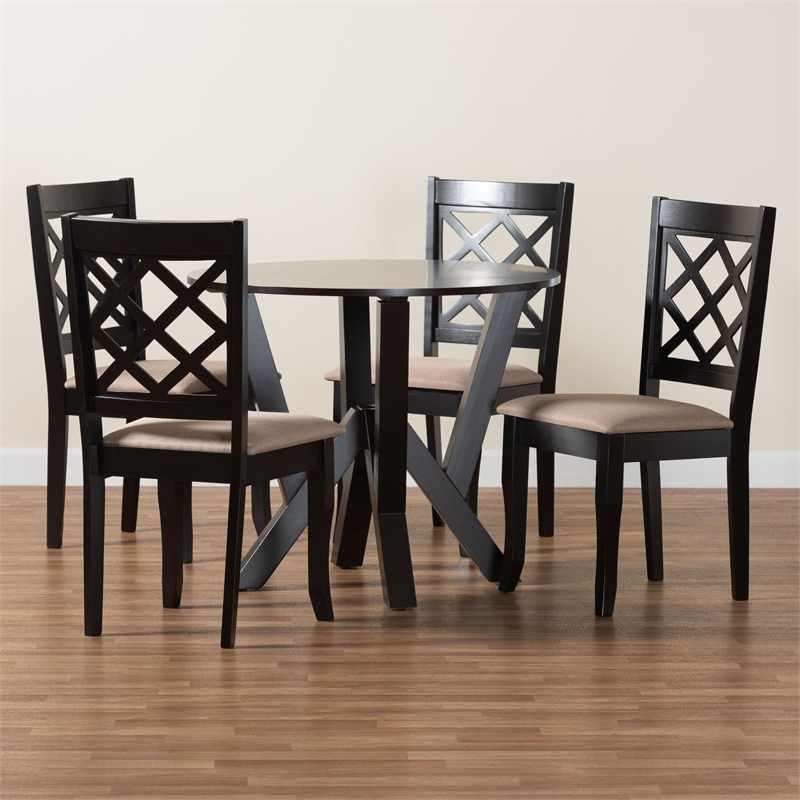 Baxton Studio Adina Modern Sand Fabric and Dark Brown Wood 5-Piece Dining Set