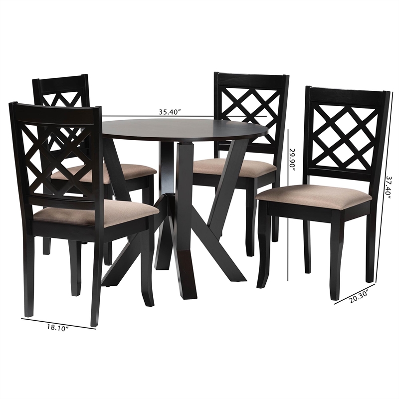 Baxton Studio Adina Modern Sand Fabric and Dark Brown Wood 5-Piece Dining Set