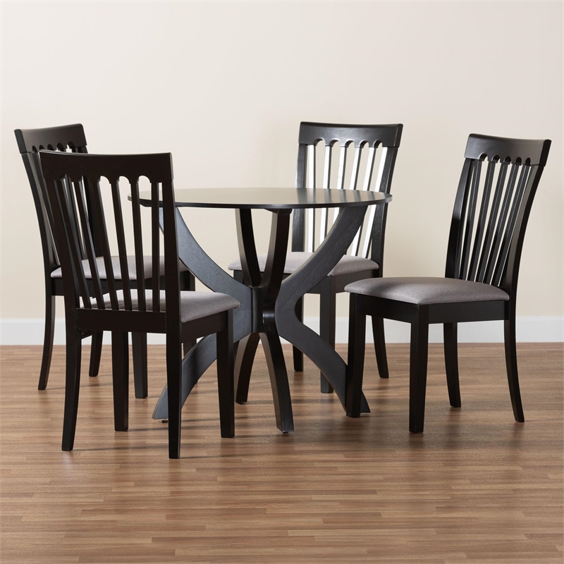 Baxton Studio Bailey Grey Fabric and Dark Brown Wood 5-Piece Dining Set