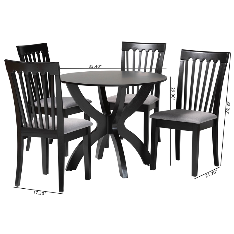 Baxton Studio Bailey Grey Fabric and Dark Brown Wood 5-Piece Dining Set