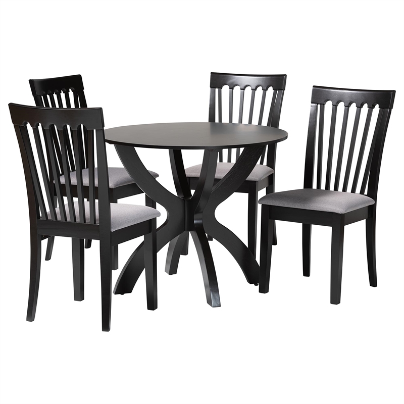 Baxton Studio Bailey Grey Fabric and Dark Brown Wood 5-Piece Dining Set