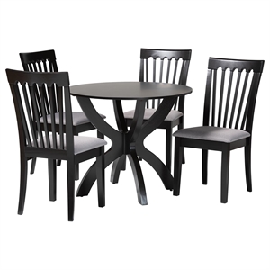 Baxton Studio Bailey Grey Fabric and Dark Brown Wood 5-Piece Dining Set