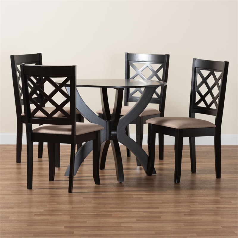 Baxton Studio Savina Modern Sand Fabric and Dark Brown Wood 5-Piece Dining Set