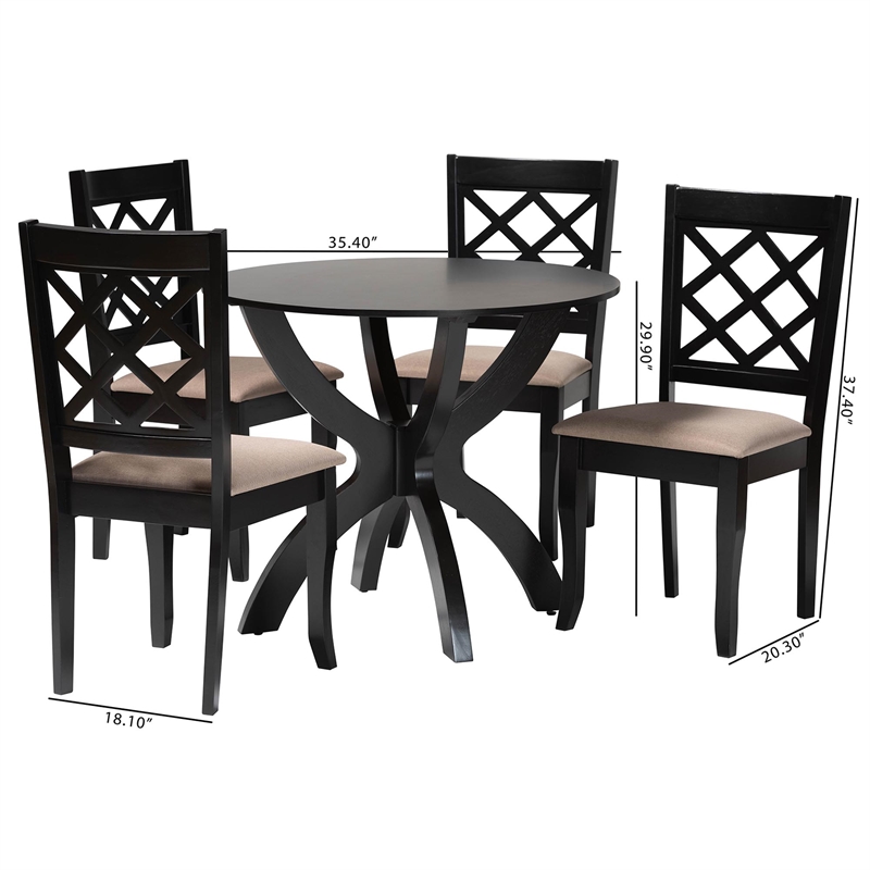 Baxton Studio Savina Modern Sand Fabric and Dark Brown Wood 5-Piece Dining Set