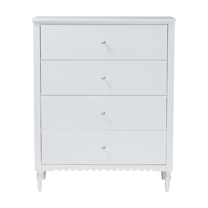 Baxton Studio Roni Modern White Wood 4-Drawer Chest with Scalloped Edges