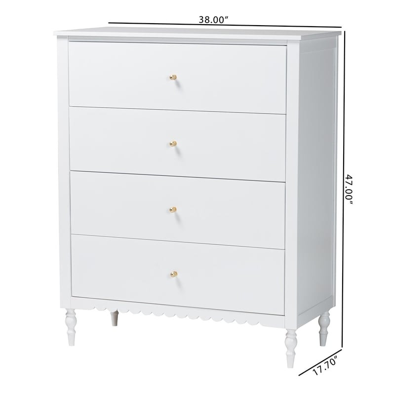 Baxton Studio Roni Modern White Wood 4-Drawer Chest with Scalloped Edges