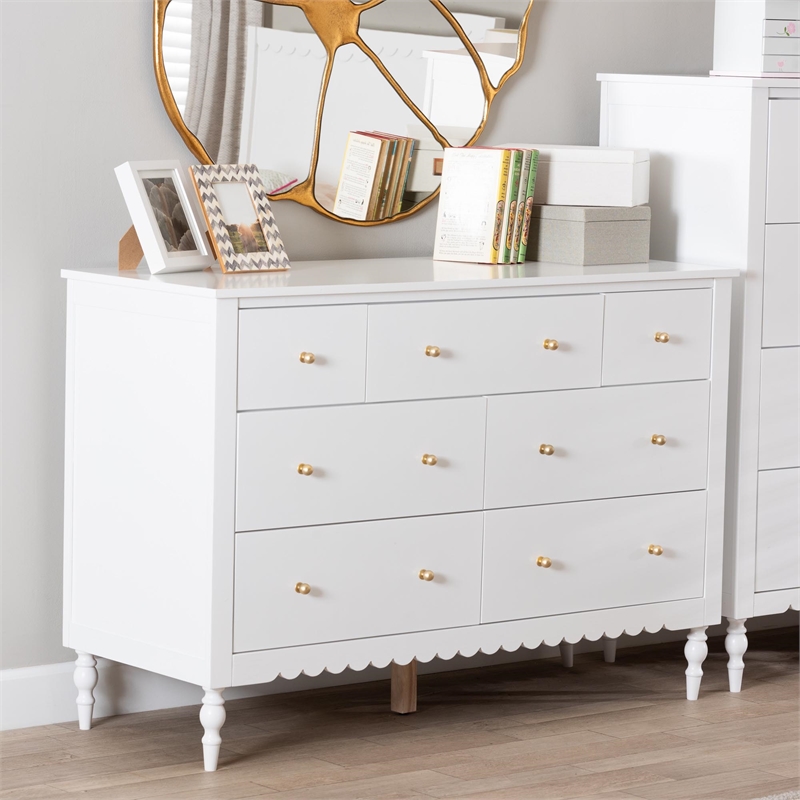 Baxton Studio Roni Modern White Wood 7-Drawer Dresser with Scalloped Edges